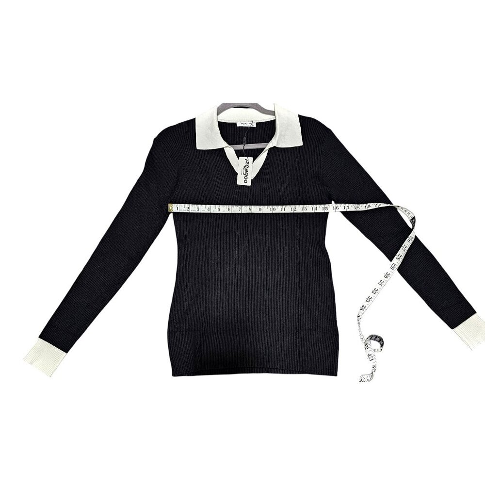 Zeagoo Black & White Knit Long Sleeve Collared‎ Sweater XXL - Picture 8 of 8